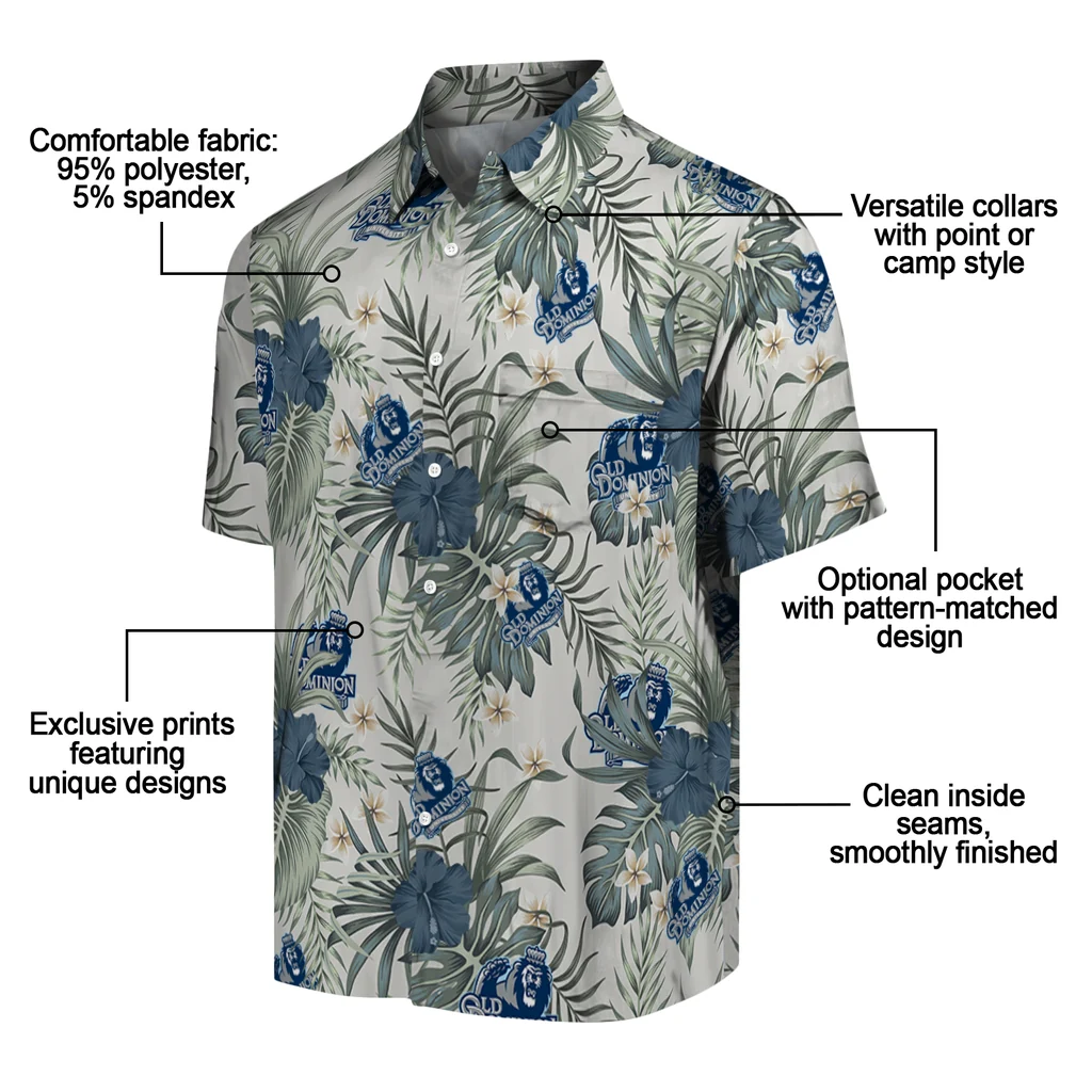 Old Dominion Monarchs Hawaiian Shirt - Hibiscus Designs old dominion monarchs hibiscus designs beige hawaiian shirts new arrival