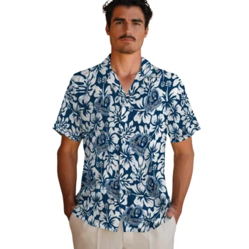 old dominion monarchs hibiscus motif blue white hawaiian shirts fashion forward