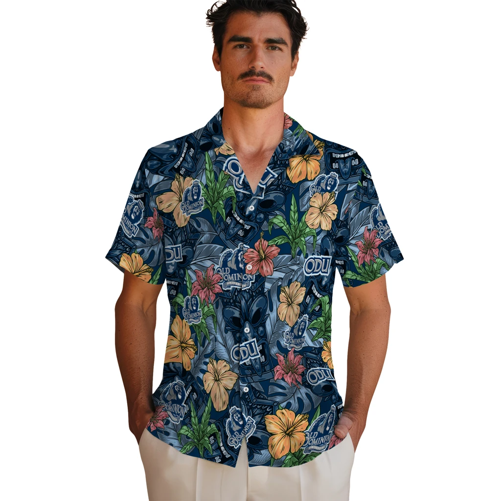 Old Dominion Monarchs Hawaiian Shirt - Hibiscus Tiki Jungle old dominion monarchs tiki jungle blue hawaiian shirts fashion forward