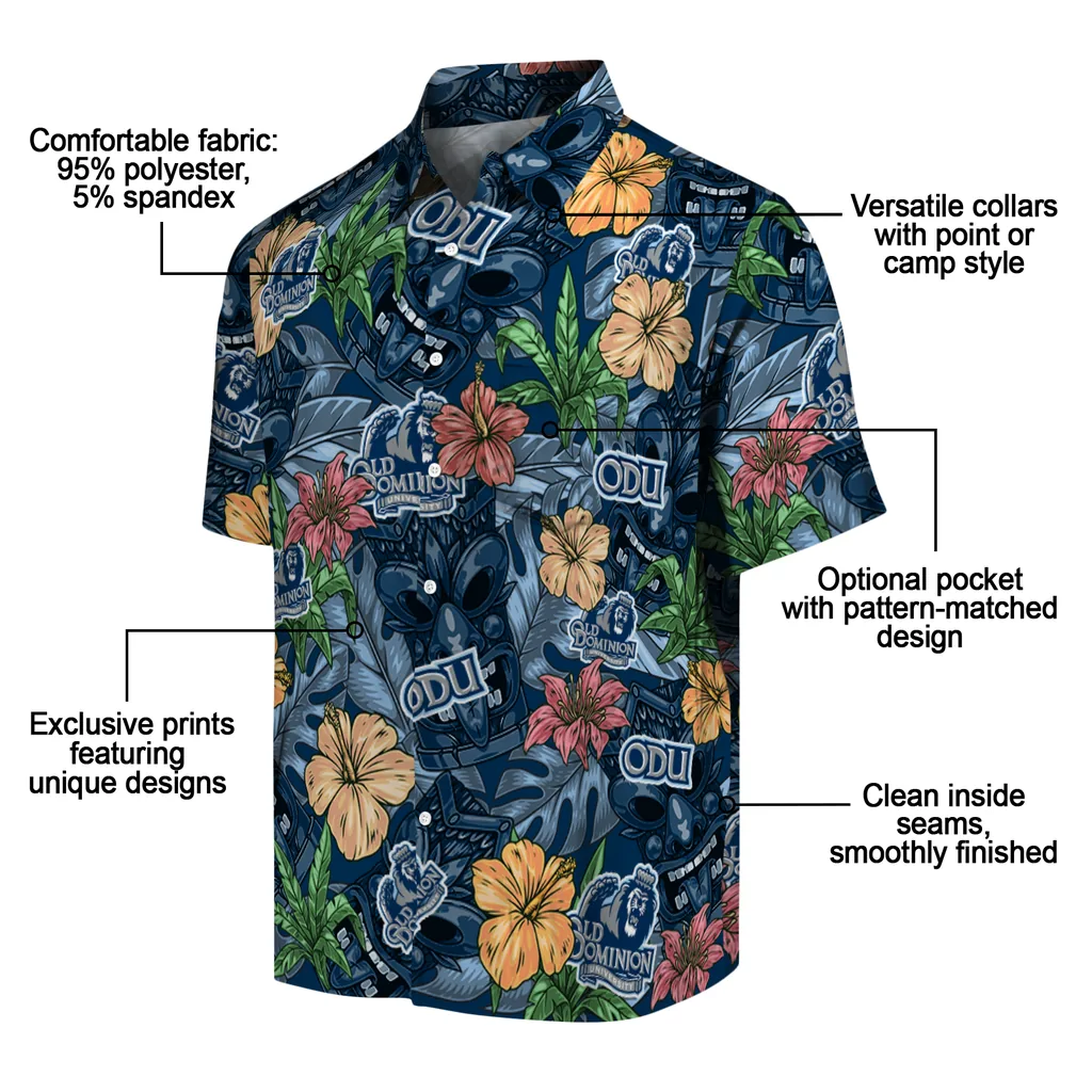 Old Dominion Monarchs Hawaiian Shirt - Hibiscus Tiki Jungle old dominion monarchs tiki jungle blue hawaiian shirts new arrival