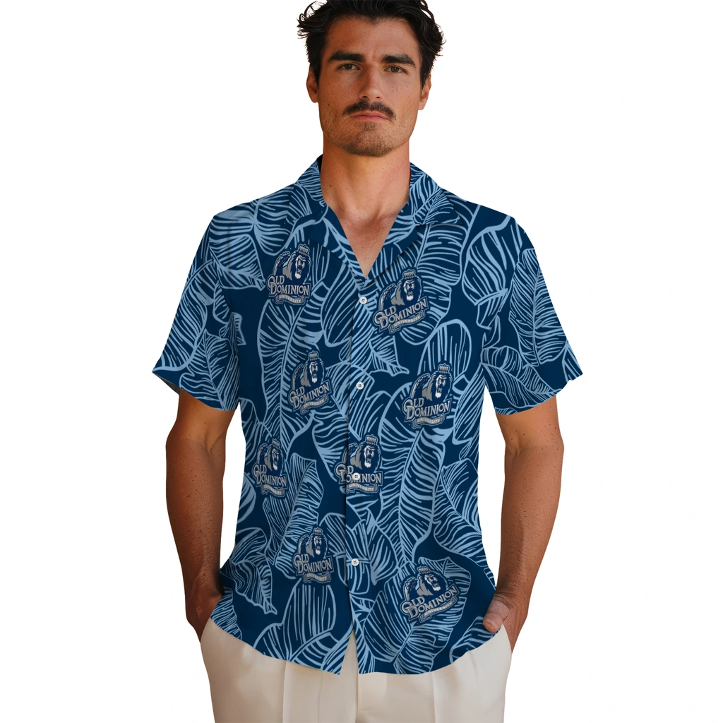 Old Dominion Monarchs Hawaiian Shirt - Leaf Outline old dominion monarchs leaf outline blue hawaiian shirts fashion forward