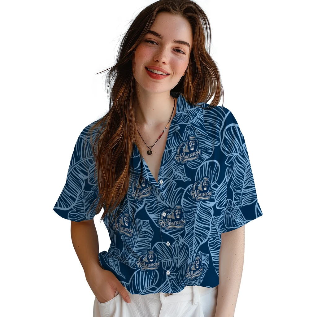 Old Dominion Monarchs Hawaiian Shirt - Leaf Outline old dominion monarchs leaf outline blue hawaiian shirts latest model