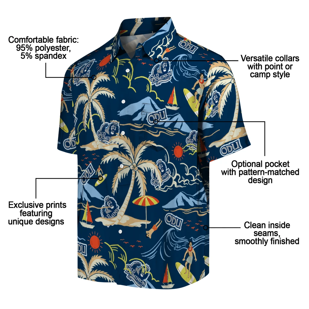 Old Dominion Monarchs Hawaiian Shirt - Palm Tree Island old dominion monarchs palm tree island blue hawaiian shirts new arrival