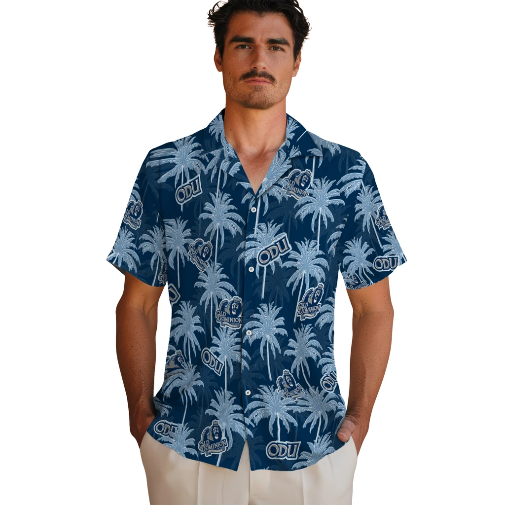 Old Dominion Monarchs Hawaiian Shirt - Palm Tree Motif old dominion monarchs palm grove blue hawaiian shirts fashion forward