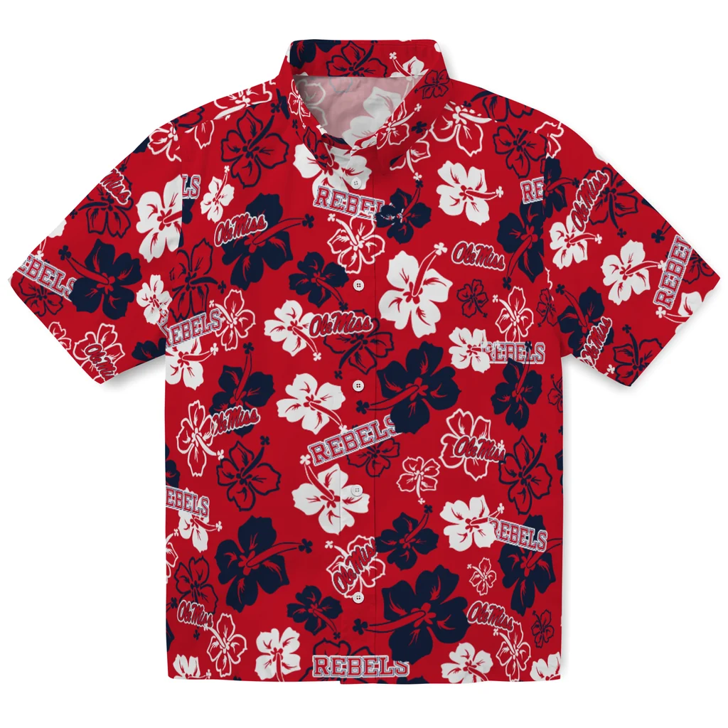 Ole Miss Rebels Hawaiian Shirt - Hibiscus Flower Design ole miss rebels hibiscus bloom red hawaiian shirts best selling