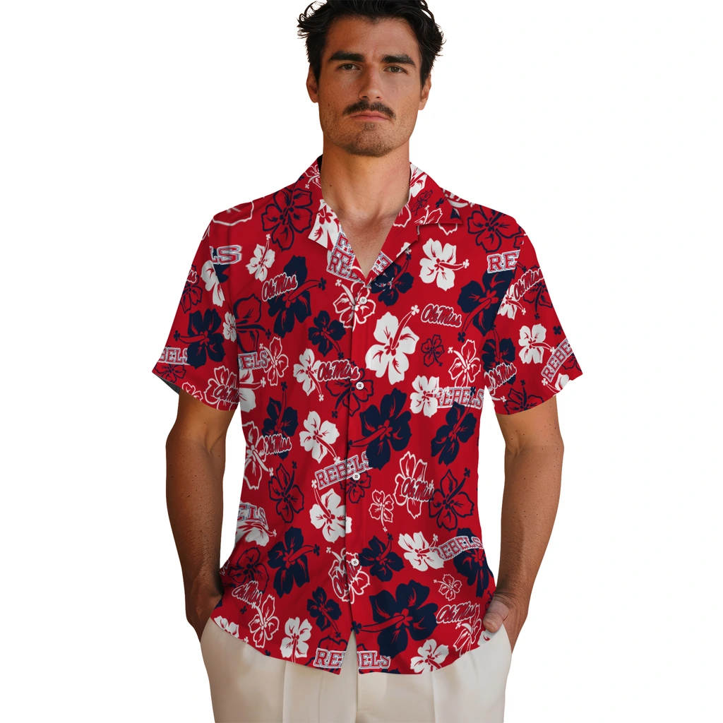 Ole Miss Rebels Hawaiian Shirt - Hibiscus Flower Design ole miss rebels hibiscus bloom red hawaiian shirts fashion forward