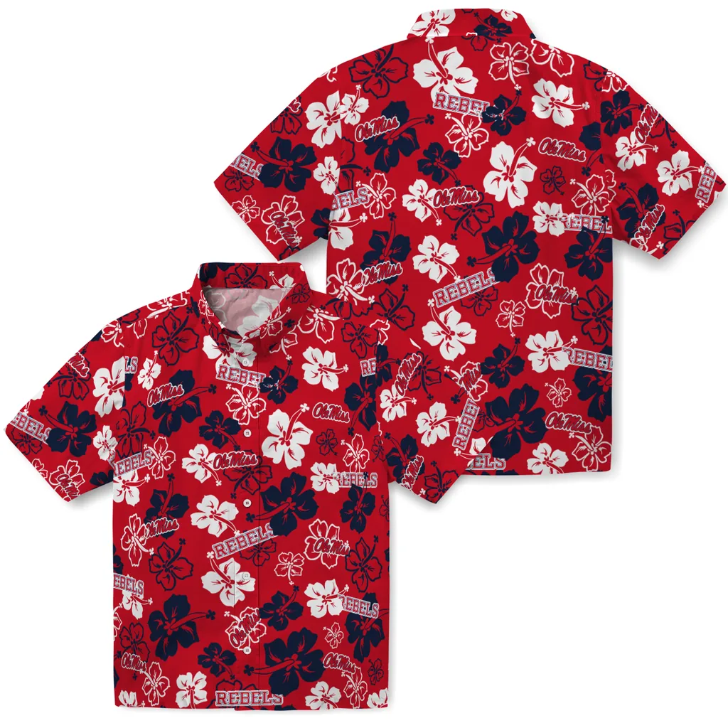 Ole Miss Rebels Hawaiian Shirt - Hibiscus Flower Design ole miss rebels hibiscus bloom red hawaiian shirts high quality