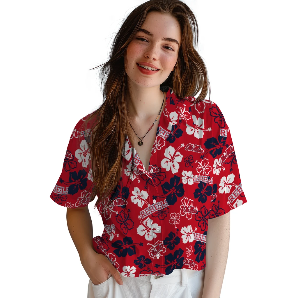 Ole Miss Rebels Hawaiian Shirt - Hibiscus Flower Design ole miss rebels hibiscus bloom red hawaiian shirts latest model
