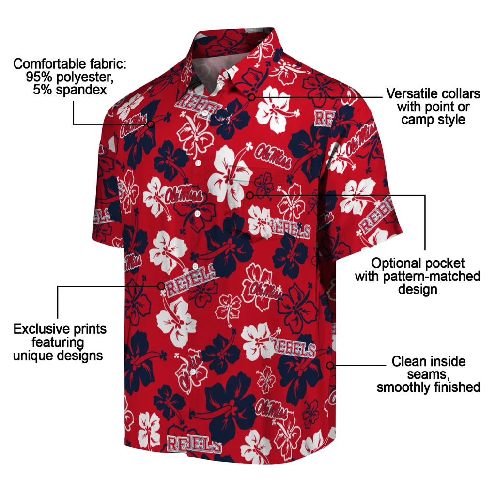 Ole Miss Rebels Hawaiian Shirt - Hibiscus Flower Design ole miss rebels hibiscus bloom red hawaiian shirts new arrival