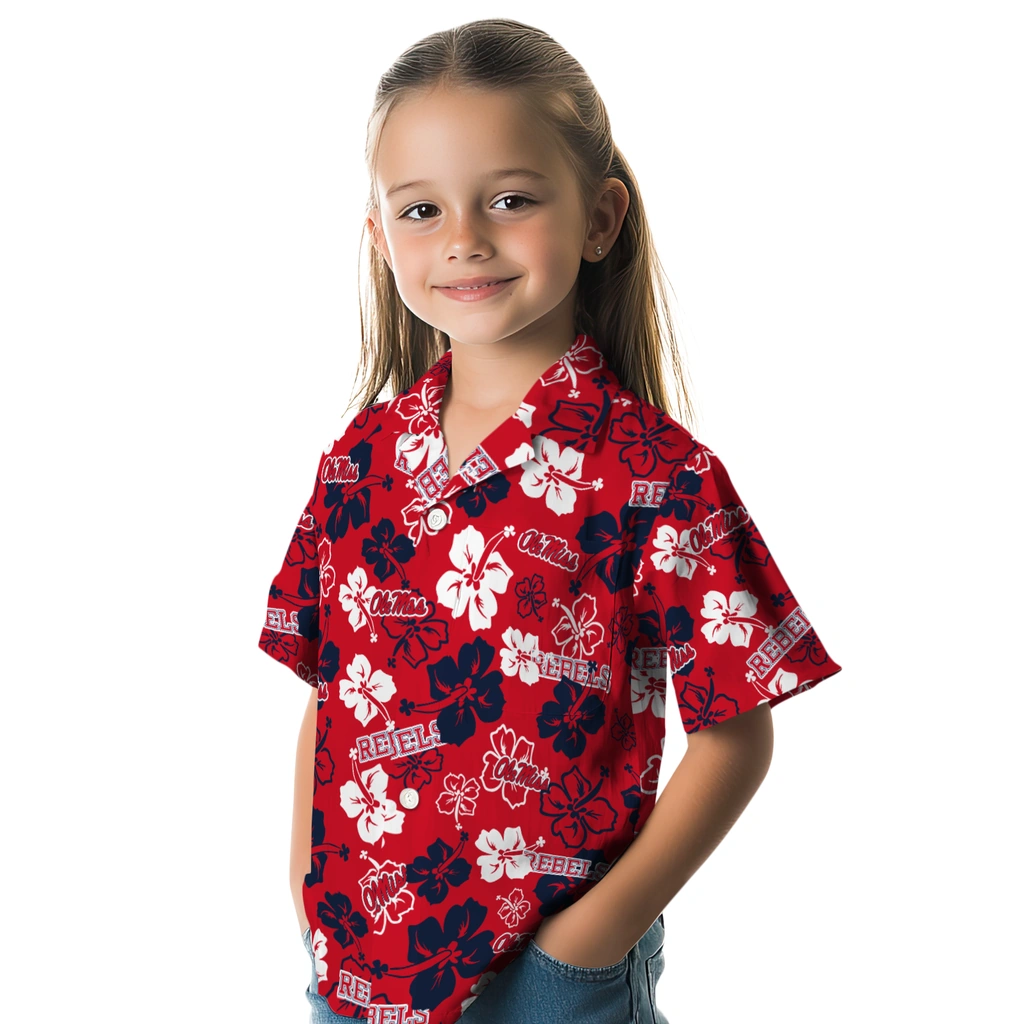 Ole Miss Rebels Hawaiian Shirt - Hibiscus Flower Design ole miss rebels hibiscus bloom red hawaiian shirts premium grade