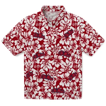 ole miss rebels hibiscus motif red white hawaiian shirts best selling