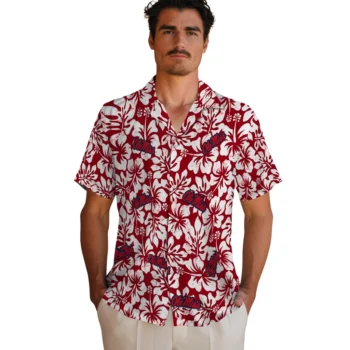 ole miss rebels hibiscus motif red white hawaiian shirts fashion forward