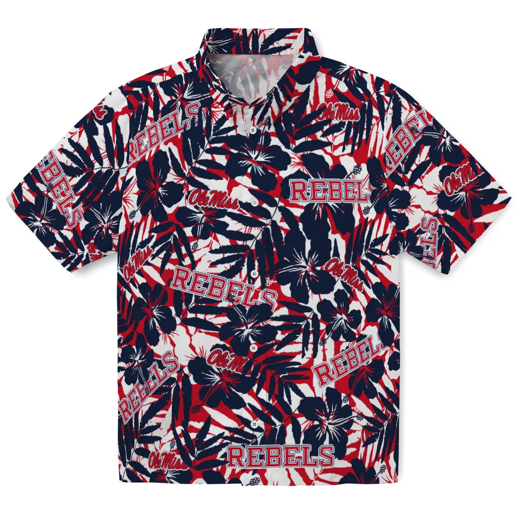 Ole Miss Rebels Hawaiian Shirt - Hibiscus Overlay ole miss rebels hibiscus overlay hawaiian shirts best selling