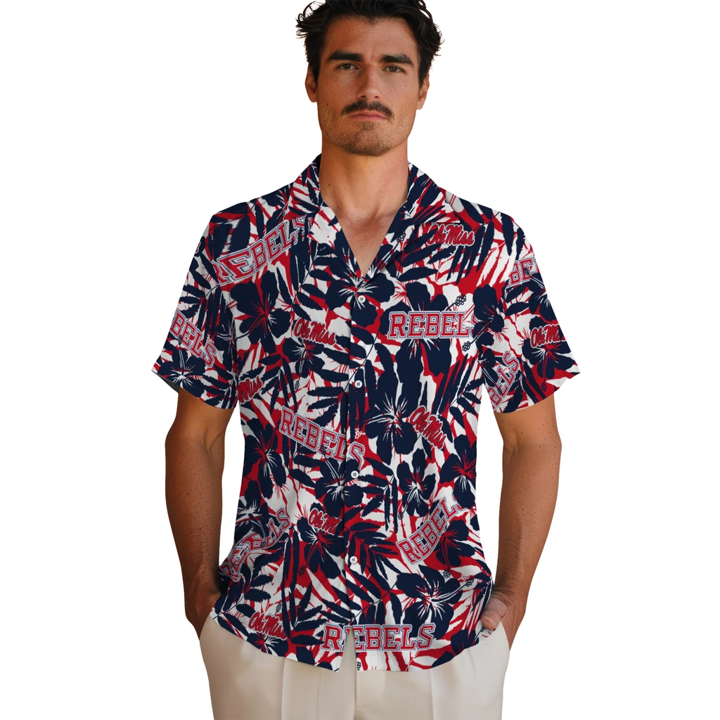 Ole Miss Rebels Hawaiian Shirt - Hibiscus Overlay ole miss rebels hibiscus overlay hawaiian shirts fashion forward