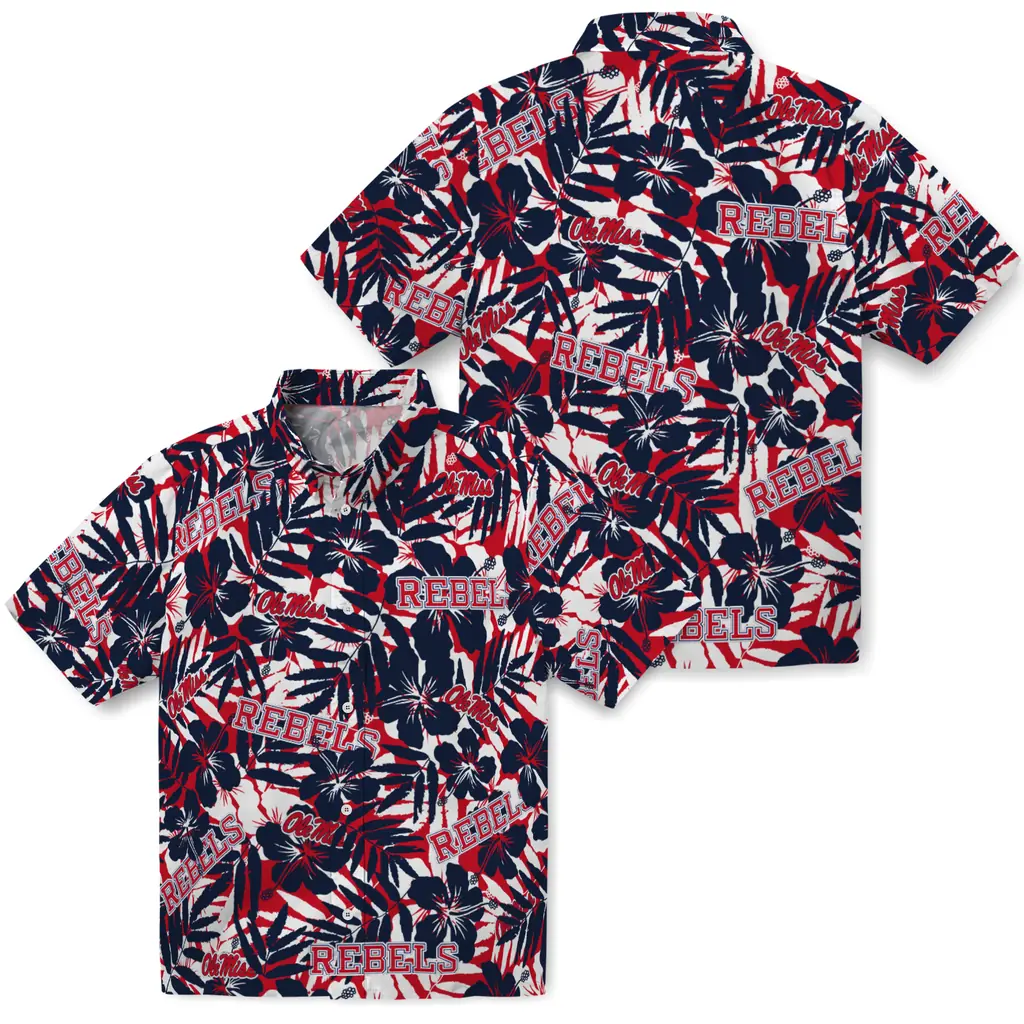 Ole Miss Rebels Hawaiian Shirt - Hibiscus Overlay ole miss rebels hibiscus overlay hawaiian shirts high quality
