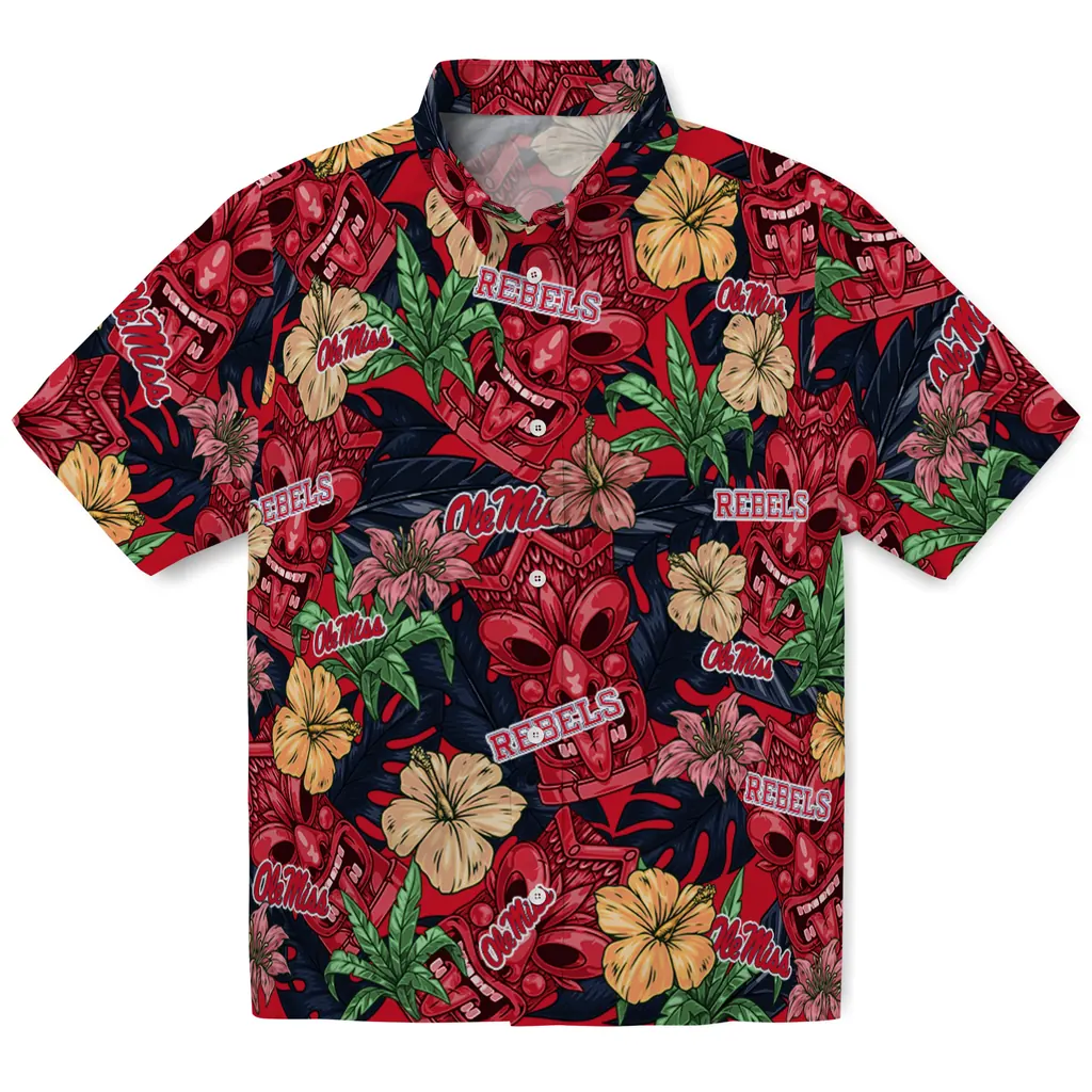 Ole Miss Rebels Hawaiian Shirt - Hibiscus Tiki Jungle ole miss rebels tiki jungle red hawaiian shirts best selling