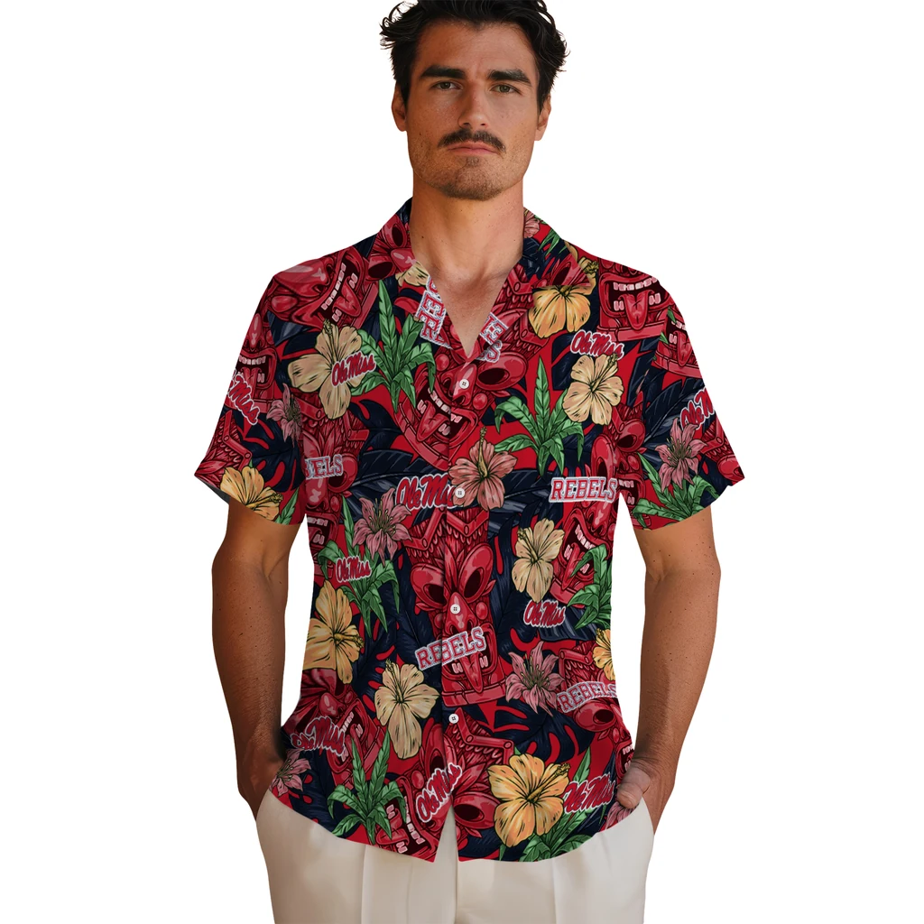 Ole Miss Rebels Hawaiian Shirt - Hibiscus Tiki Jungle ole miss rebels tiki jungle red hawaiian shirts fashion forward