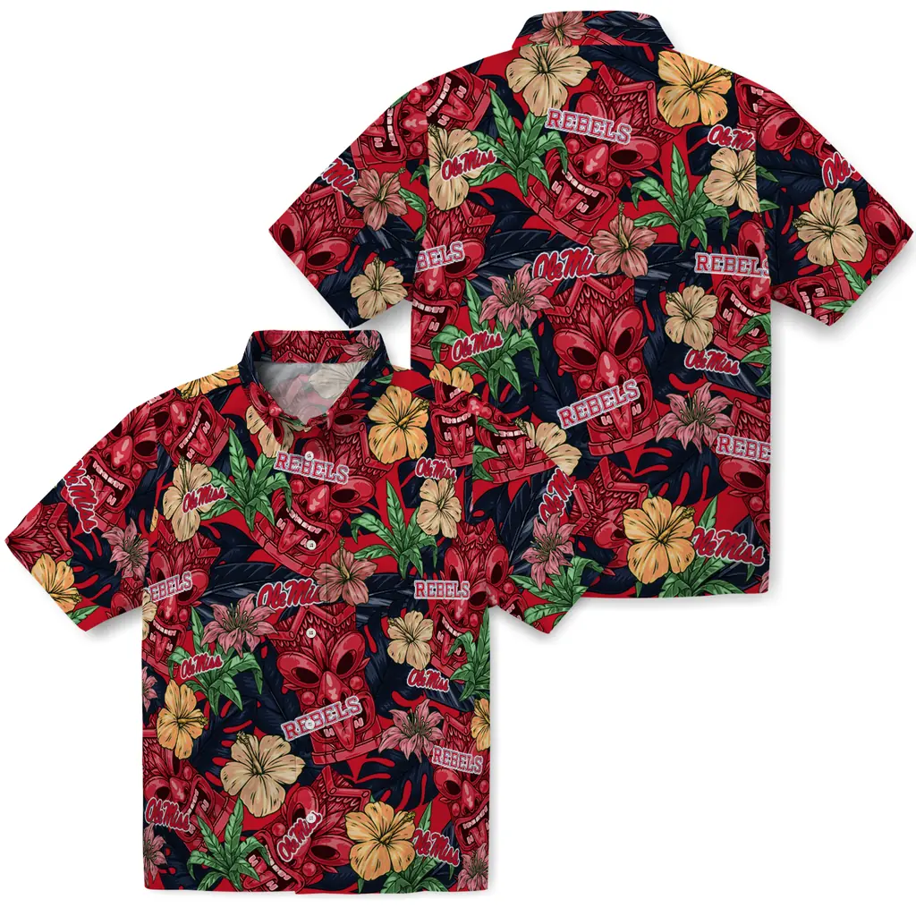 Ole Miss Rebels Hawaiian Shirt - Hibiscus Tiki Jungle ole miss rebels tiki jungle red hawaiian shirts high quality