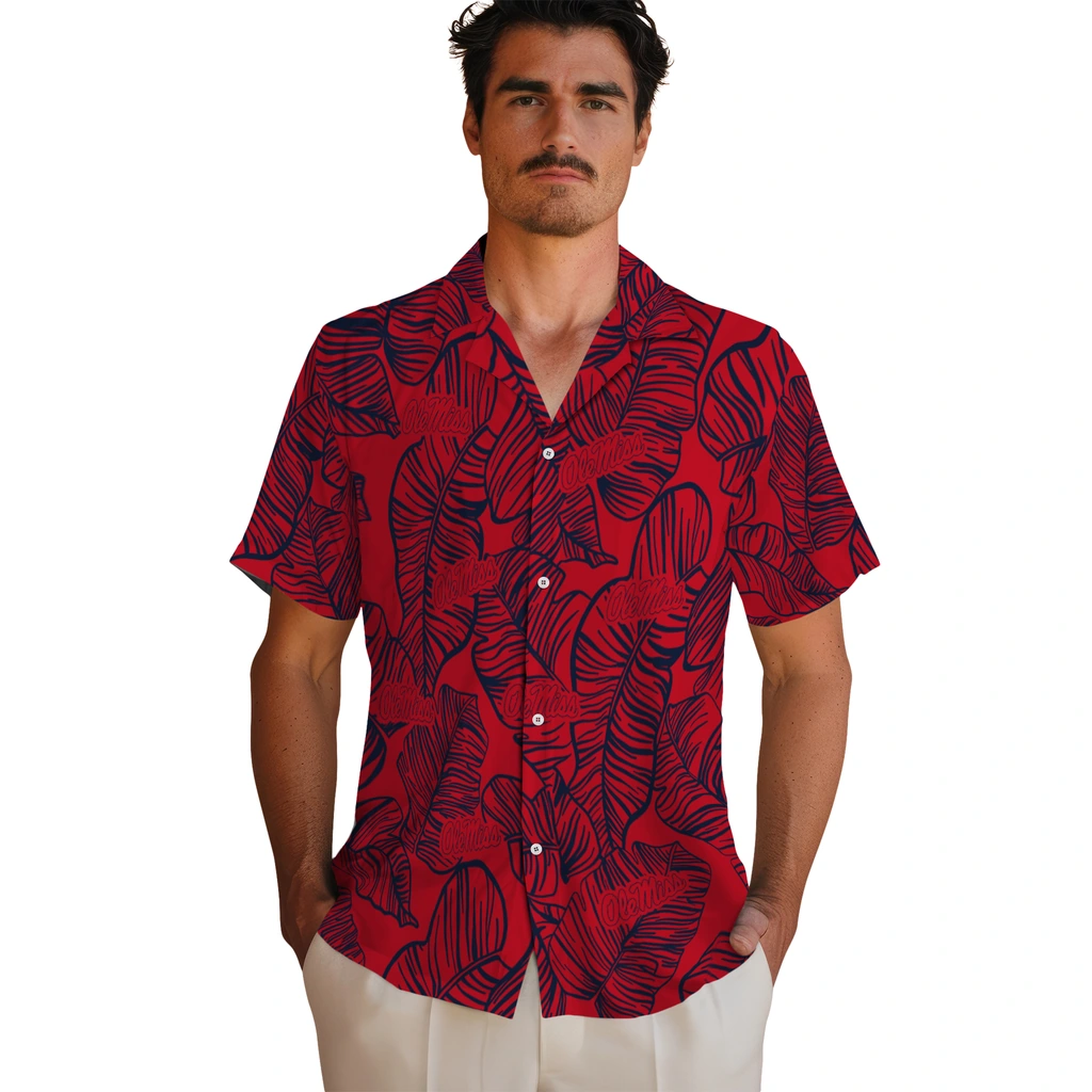 Ole Miss Rebels Hawaiian Shirt - Leaf Outline ole miss rebels leaf outline red hawaiian shirts fashion forward