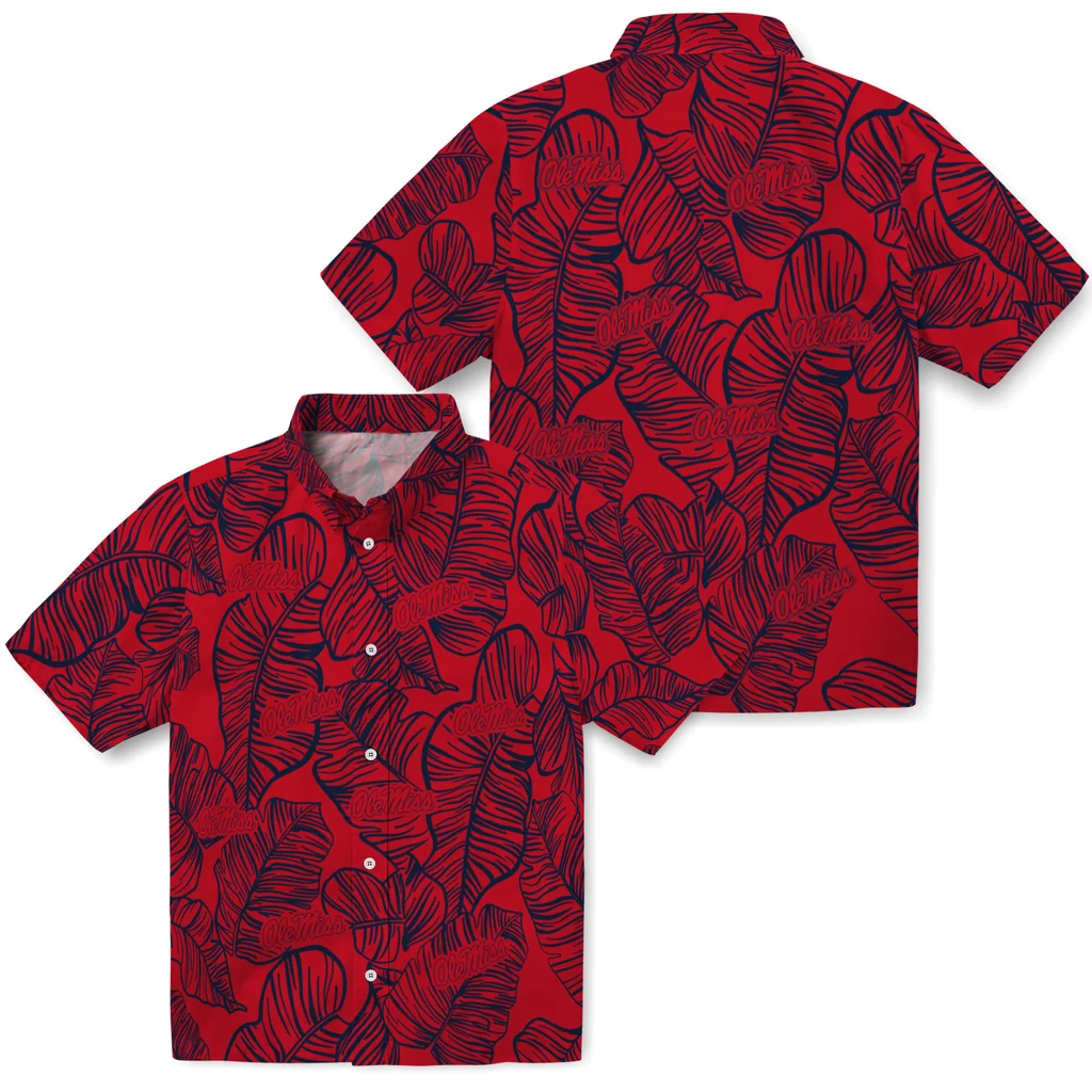 Ole Miss Rebels Hawaiian Shirt - Leaf Outline ole miss rebels leaf outline red hawaiian shirts high quality