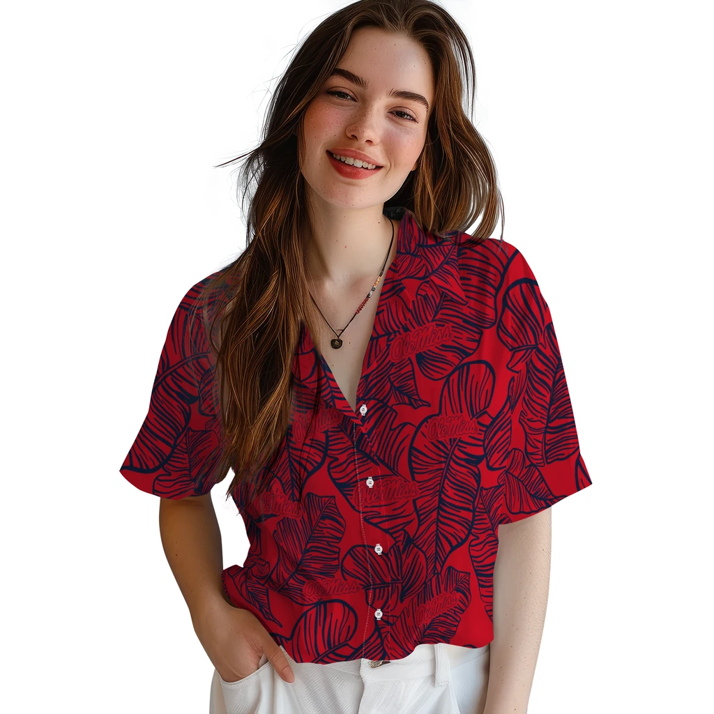 Ole Miss Rebels Hawaiian Shirt - Leaf Outline ole miss rebels leaf outline red hawaiian shirts latest model