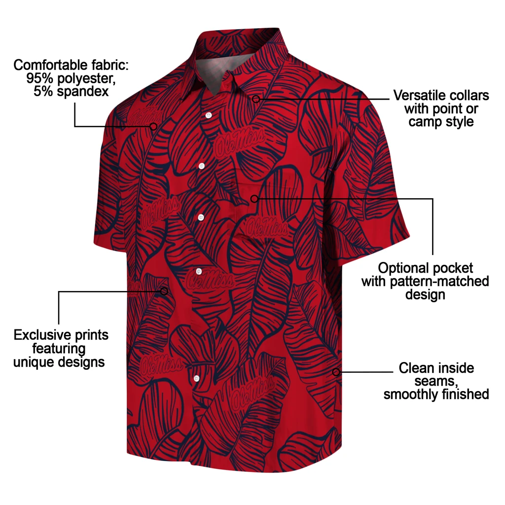 Ole Miss Rebels Hawaiian Shirt - Leaf Outline ole miss rebels leaf outline red hawaiian shirts new arrival