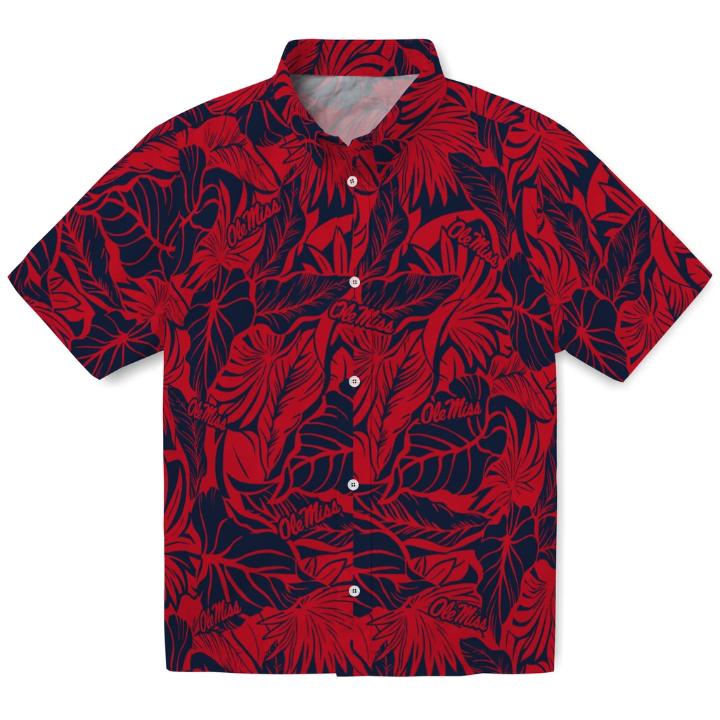 Ole Miss Rebels Hawaiian Shirt - Monstera Layer ole miss rebels monstera layer red hawaiian shirts best selling