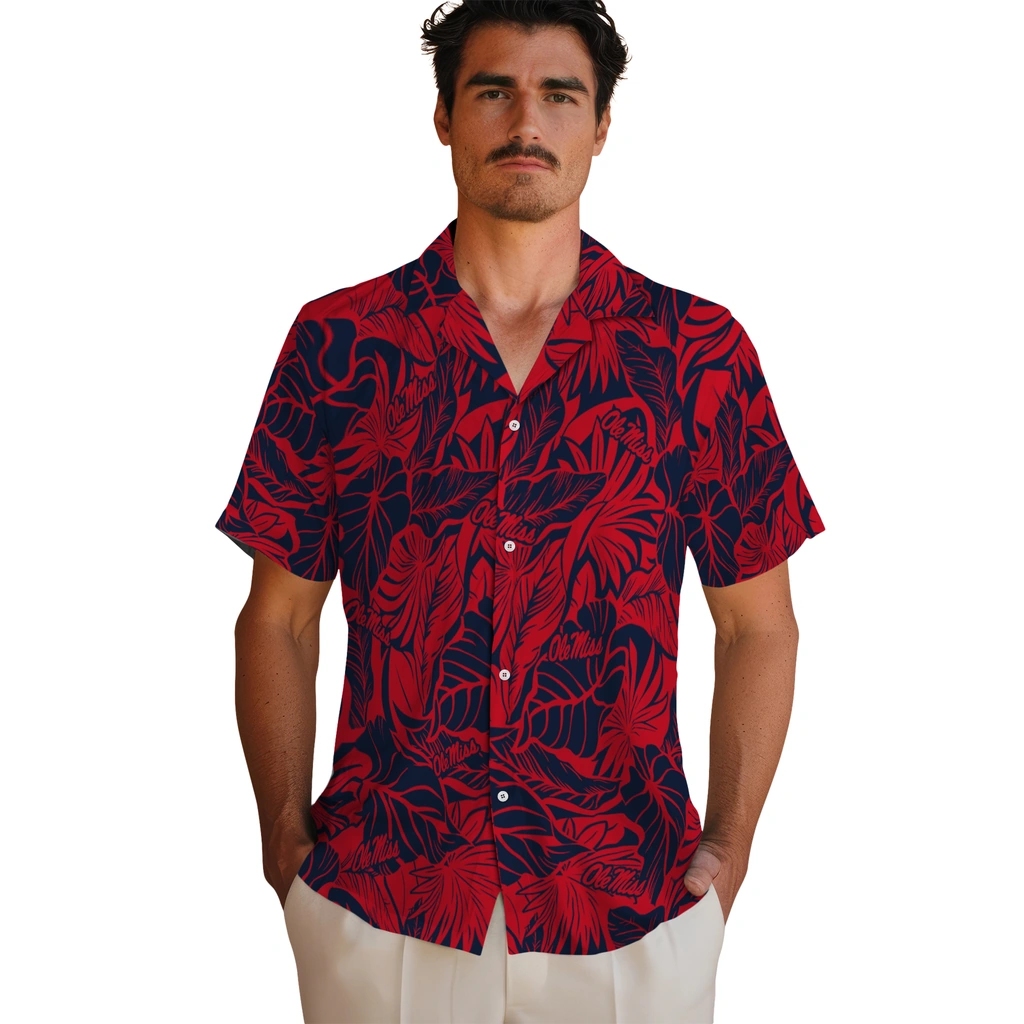 Ole Miss Rebels Hawaiian Shirt - Monstera Layer ole miss rebels monstera layer red hawaiian shirts fashion forward