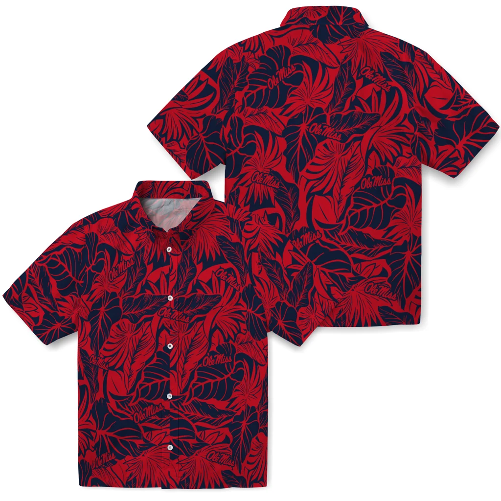 Ole Miss Rebels Hawaiian Shirt - Monstera Layer ole miss rebels monstera layer red hawaiian shirts high quality