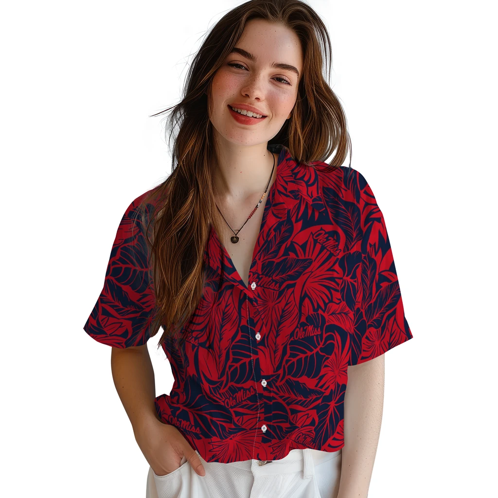 Ole Miss Rebels Hawaiian Shirt - Monstera Layer ole miss rebels monstera layer red hawaiian shirts latest model