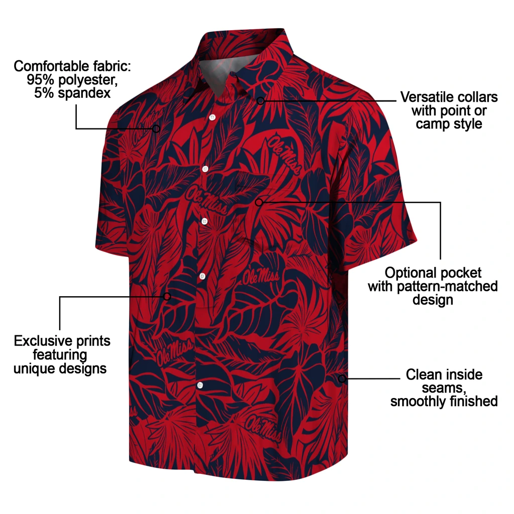Ole Miss Rebels Hawaiian Shirt - Monstera Layer ole miss rebels monstera layer red hawaiian shirts new arrival