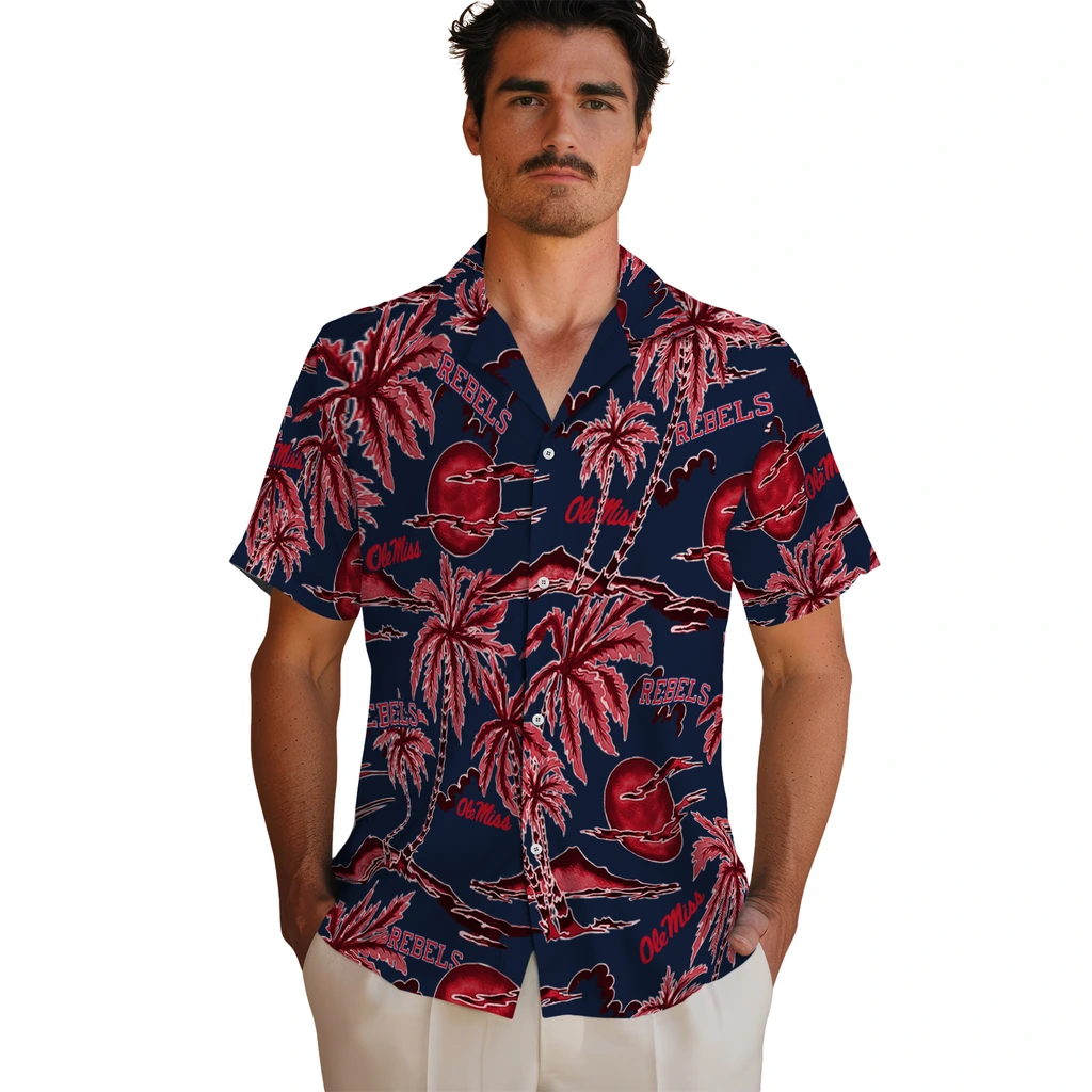 Ole Miss Rebels Hawaiian Shirt - Palm Sunset ole miss rebels palm sunset hawaiian shirts fashion forward