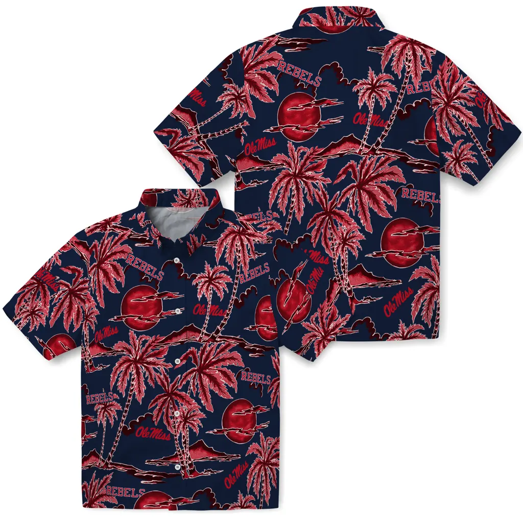 Ole Miss Rebels Hawaiian Shirt - Palm Sunset ole miss rebels palm sunset hawaiian shirts high quality