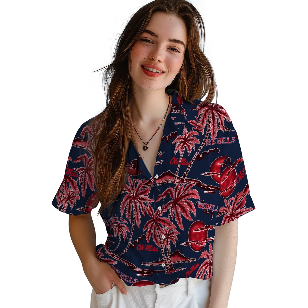 Ole Miss Rebels Hawaiian Shirt - Palm Sunset ole miss rebels palm sunset hawaiian shirts latest model