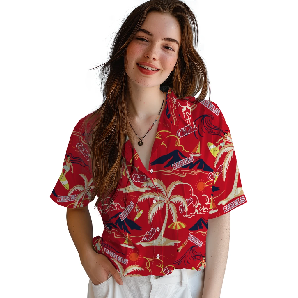 Ole Miss Rebels Hawaiian Shirt - Palm Tree Island ole miss rebels palm tree island red hawaiian shirts latest model