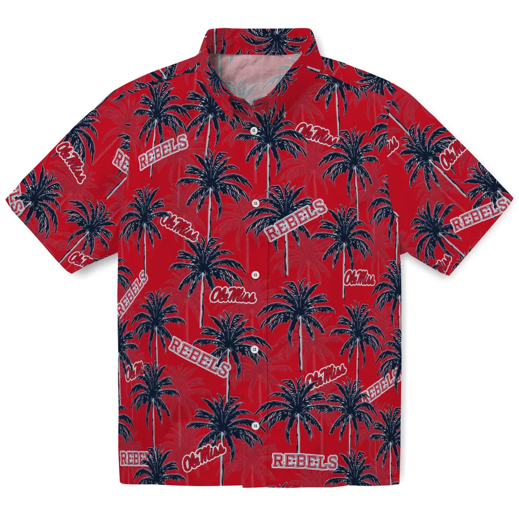 Ole Miss Rebels Hawaiian Shirt - Palm Tree Motif ole miss rebels palm grove red hawaiian shirts best selling