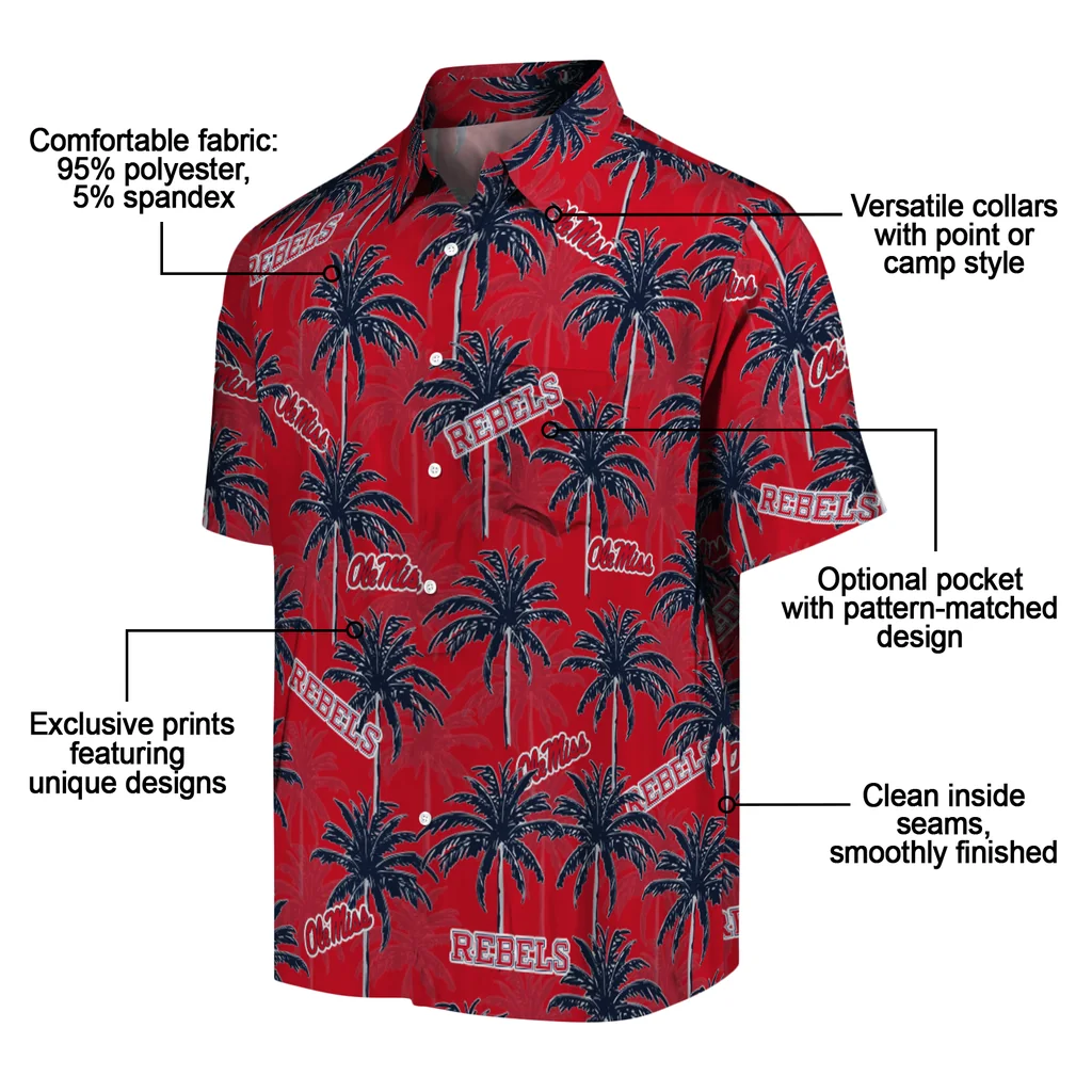 Ole Miss Rebels Hawaiian Shirt - Palm Tree Motif ole miss rebels palm grove red hawaiian shirts new arrival