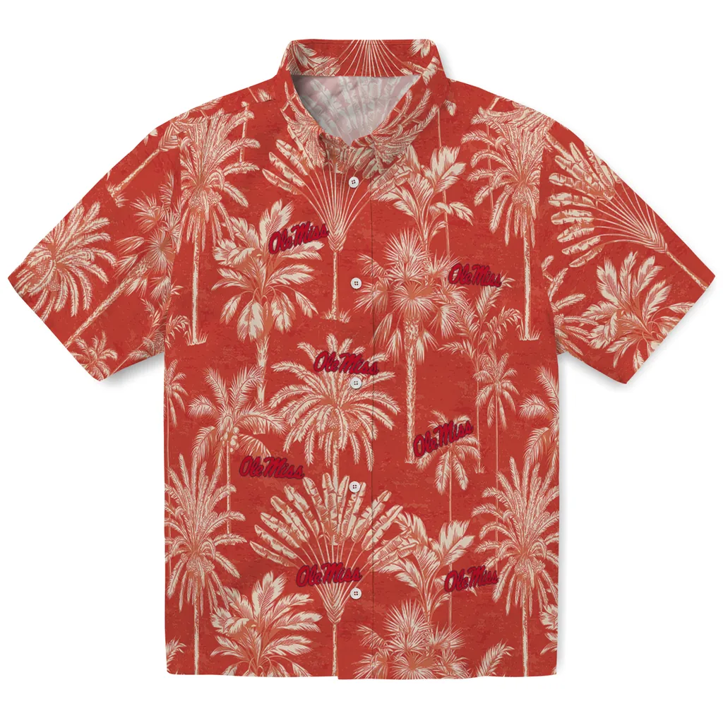 Ole Miss Rebels Hawaiian Shirt - Vintage Palm Tree ole miss rebels palm shadows red hawaiian shirts best selling