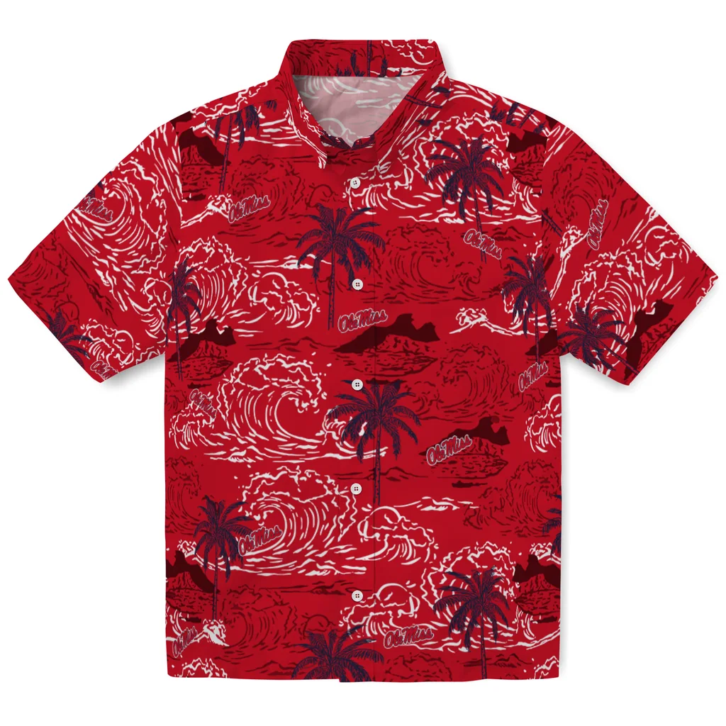 Ole Miss Rebels Hawaiian Shirt - Wave Palm ole miss rebels wave palm red hawaiian shirts best selling