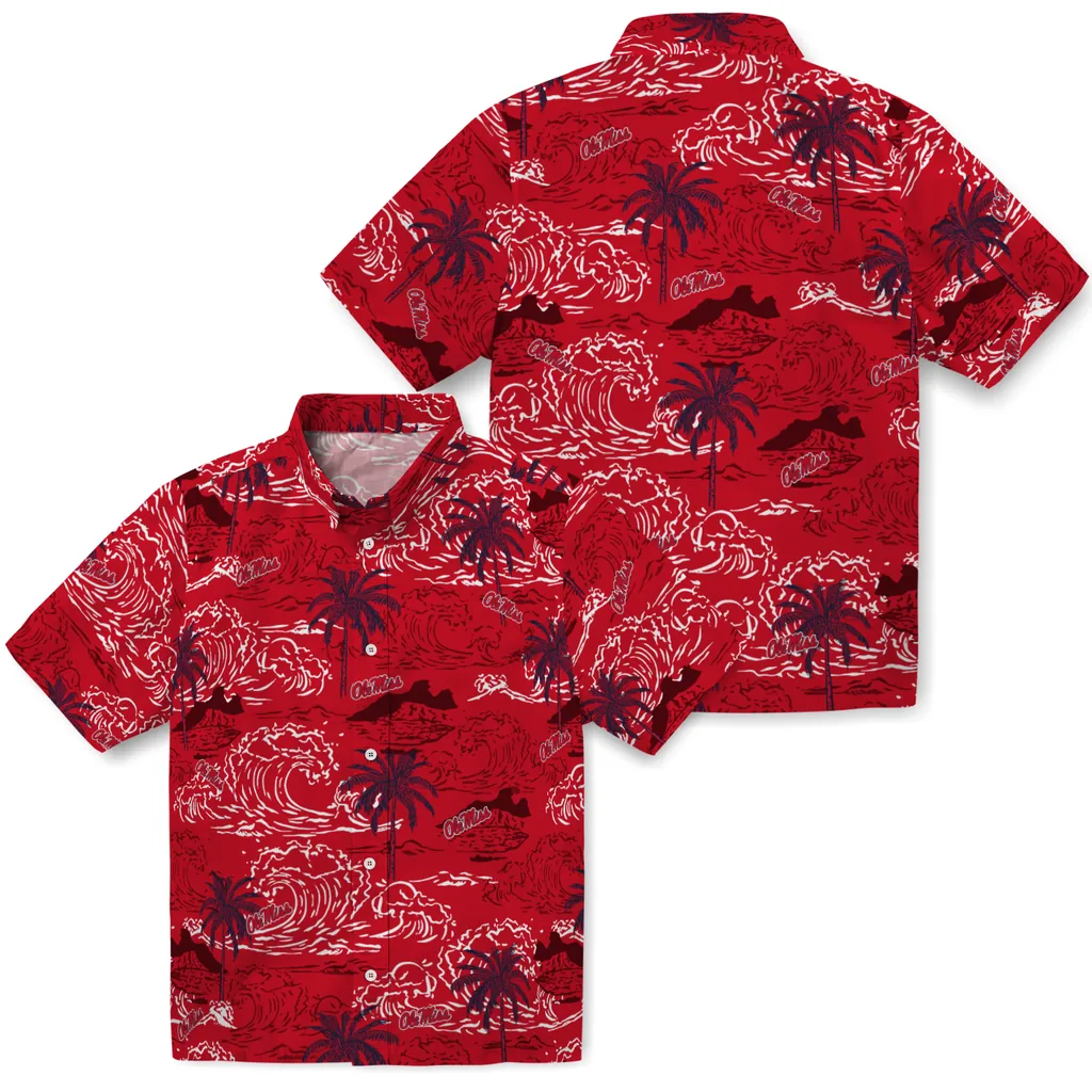 Ole Miss Rebels Hawaiian Shirt - Wave Palm ole miss rebels wave palm red hawaiian shirts high quality