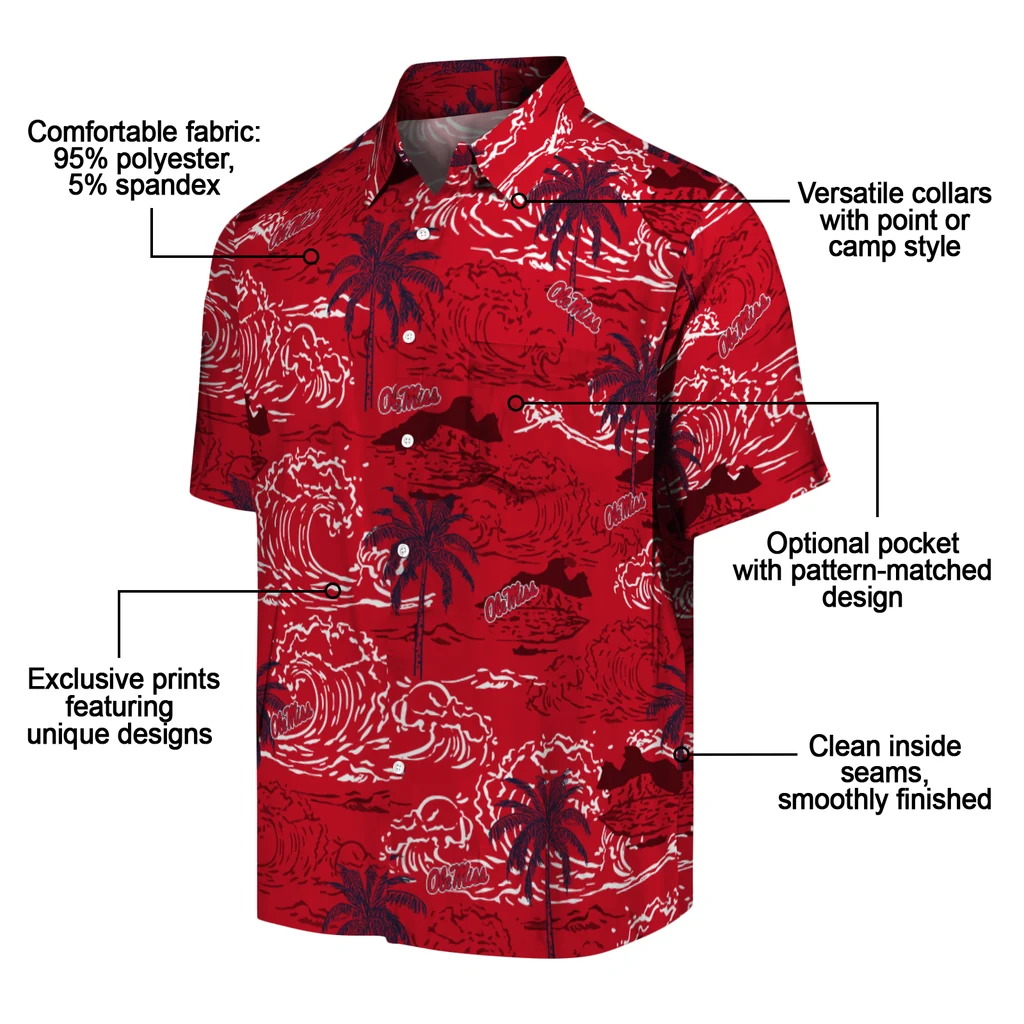 Ole Miss Rebels Hawaiian Shirt - Wave Palm ole miss rebels wave palm red hawaiian shirts new arrival