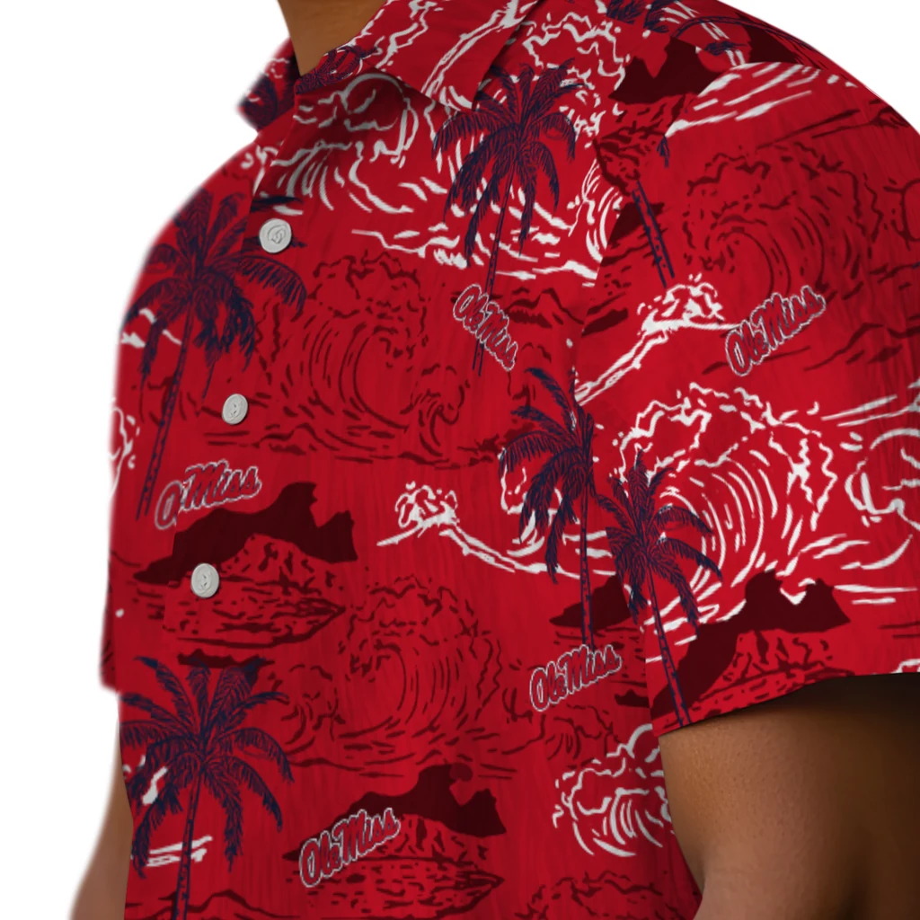 Ole Miss Rebels Hawaiian Shirt - Wave Palm ole miss rebels wave palm red hawaiian shirts trendy