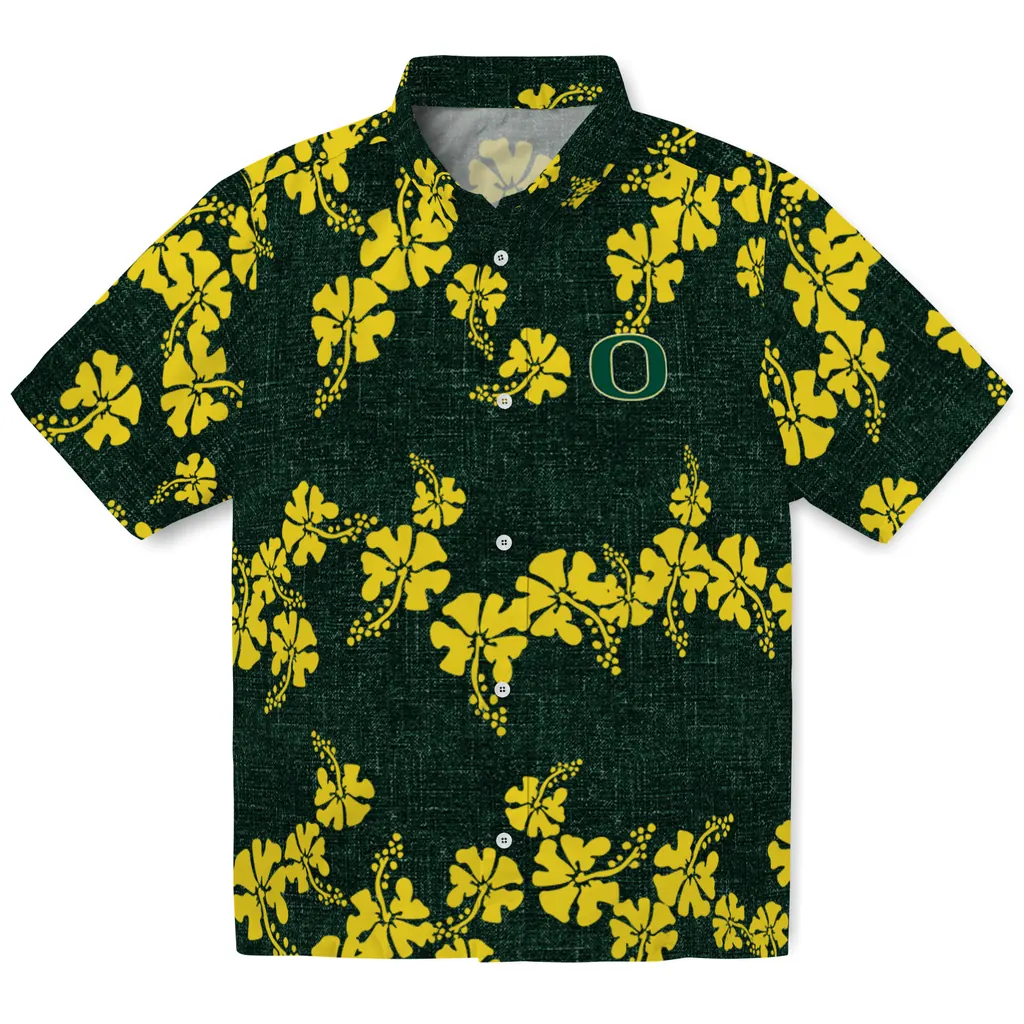 Oregon Ducks Hawaiian Shirt - 50th State Flower oregon ducks hibiscus petals green hawaiian shirts best selling