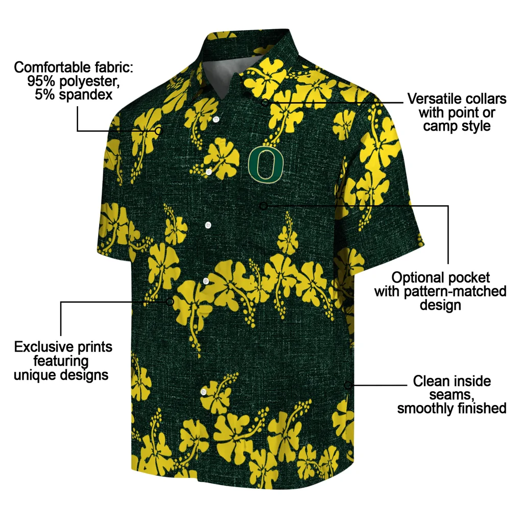 Oregon Ducks Hawaiian Shirt - 50th State Flower oregon ducks hibiscus petals green hawaiian shirts new arrival