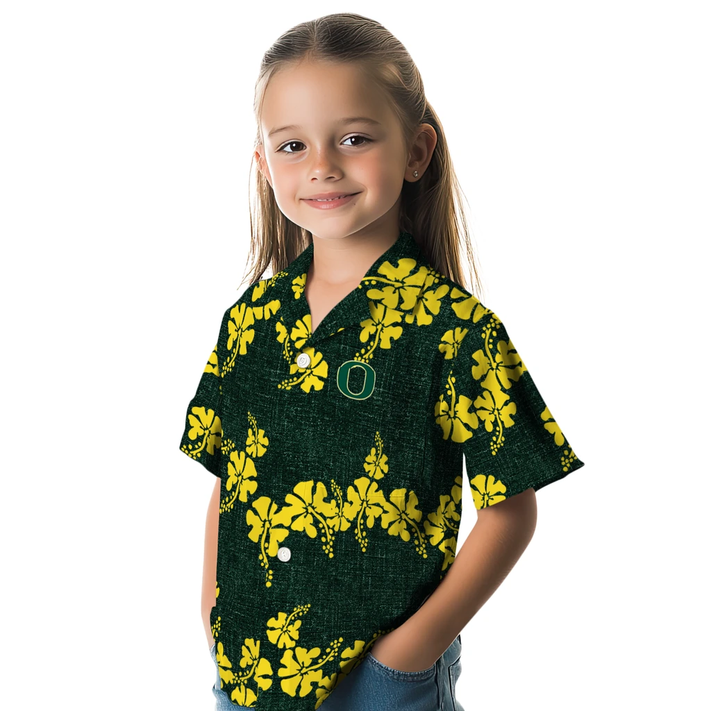 Oregon Ducks Hawaiian Shirt - 50th State Flower oregon ducks hibiscus petals green hawaiian shirts premium grade