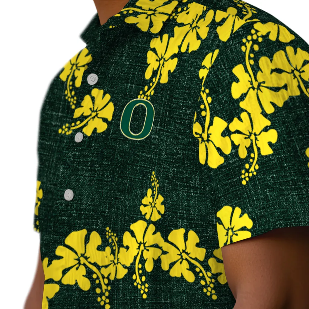 Oregon Ducks Hawaiian Shirt - 50th State Flower oregon ducks hibiscus petals green hawaiian shirts trendy