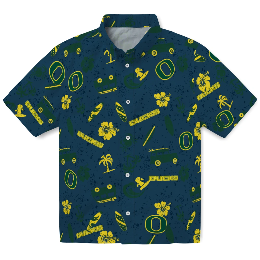 Oregon Ducks Hawaiian Shirt - Beach Vibe oregon ducks beach vibe navy hawaiian shirts best selling