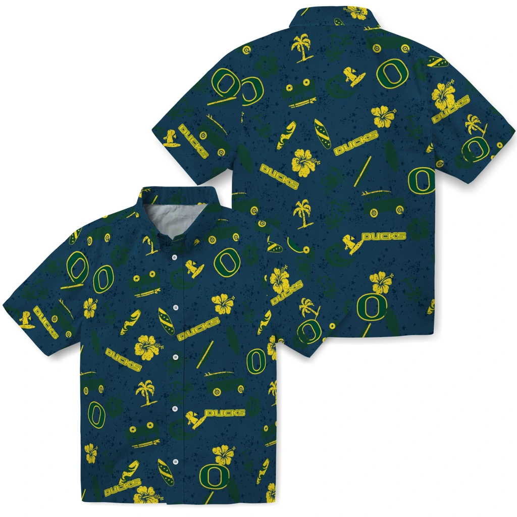 Oregon Ducks Hawaiian Shirt - Beach Vibe oregon ducks beach vibe navy hawaiian shirts high quality