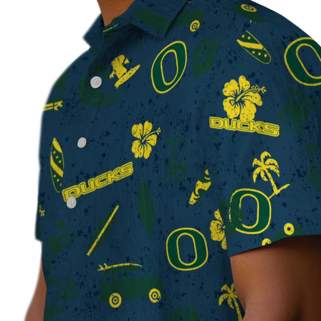 Oregon Ducks Hawaiian Shirt - Beach Vibe oregon ducks beach vibe navy hawaiian shirts trendy