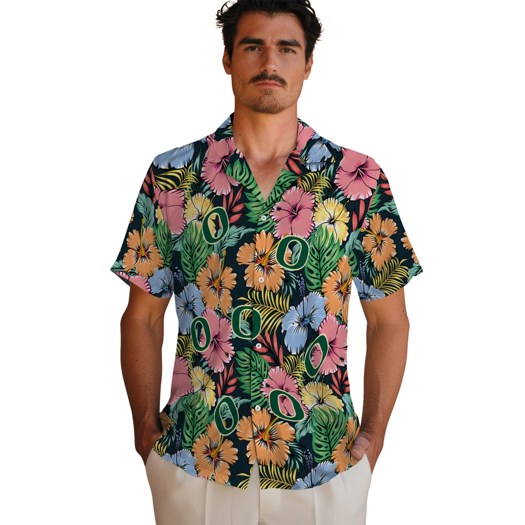 Oregon Ducks Hawaiian Shirt - Brilliant Hibiscus Garden oregon ducks brilliant hibiscus garden hawaiian shirts fashion forward